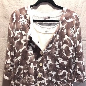 J Jill Brown/Cream Floral Cardigan and Tank Large